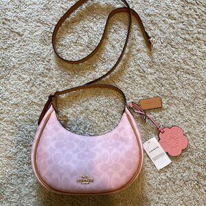 Coach Emily Shoulder Bag In Signature Canvas With Charms. Gold/ powder pink.
